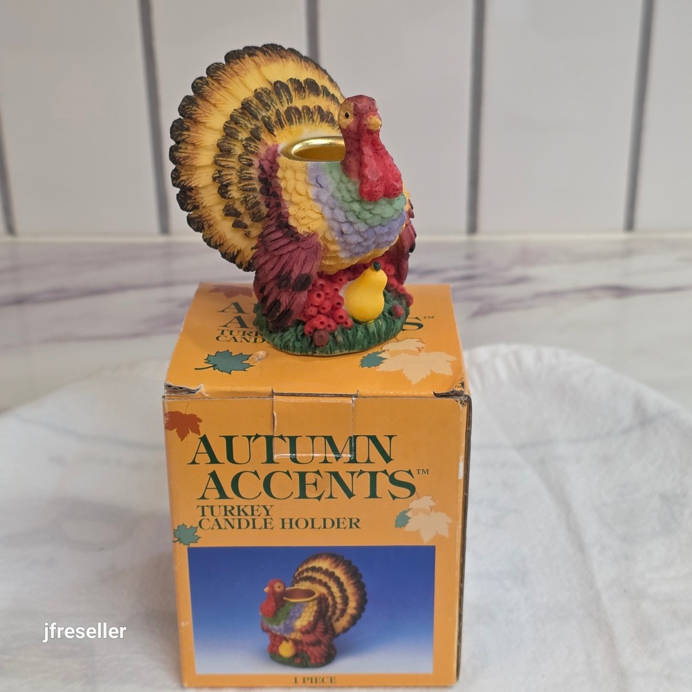 Autumn Accents Turkey Pillar Candle Holder Thanksgiving Figurine Discontinued